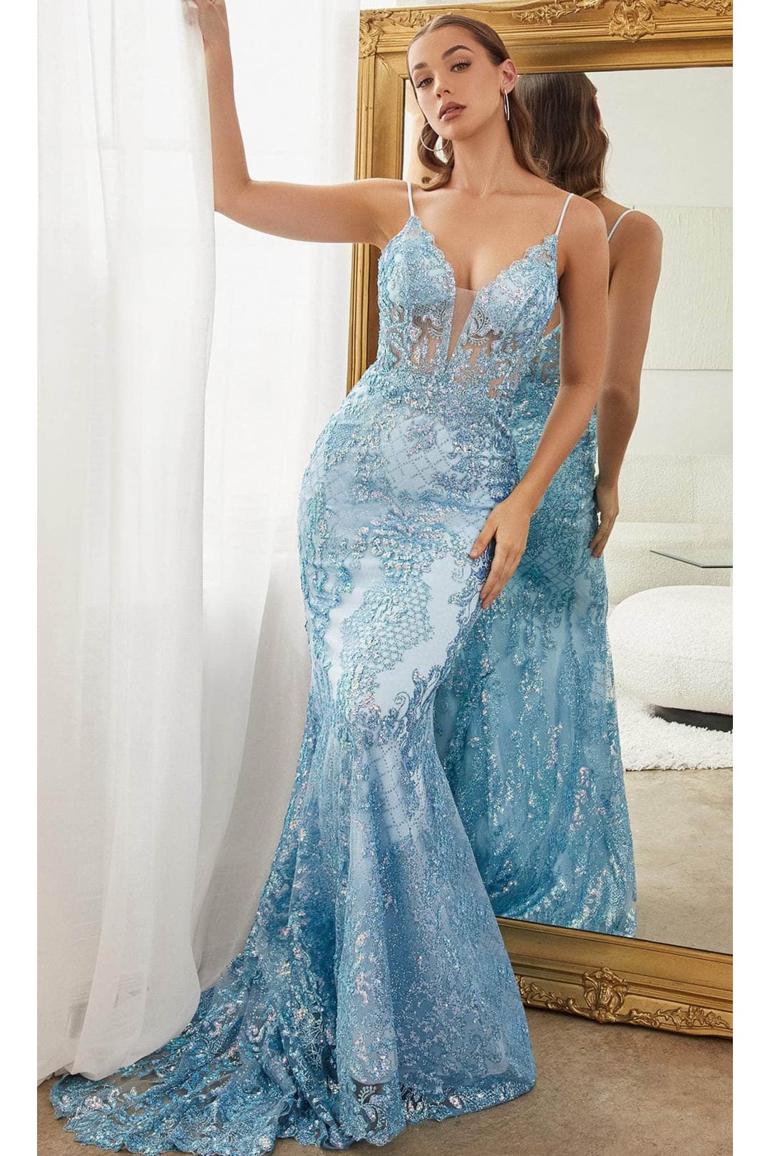 Ladivine CC2189 - Sheer Embellished Long Prom Gown - Prom