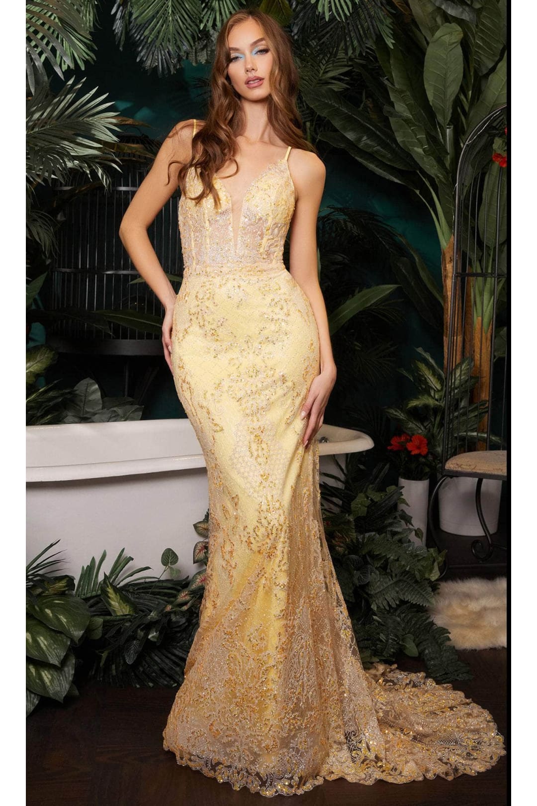 Ladivine CC2189 - Sheer Embellished Long Prom Gown - Prom