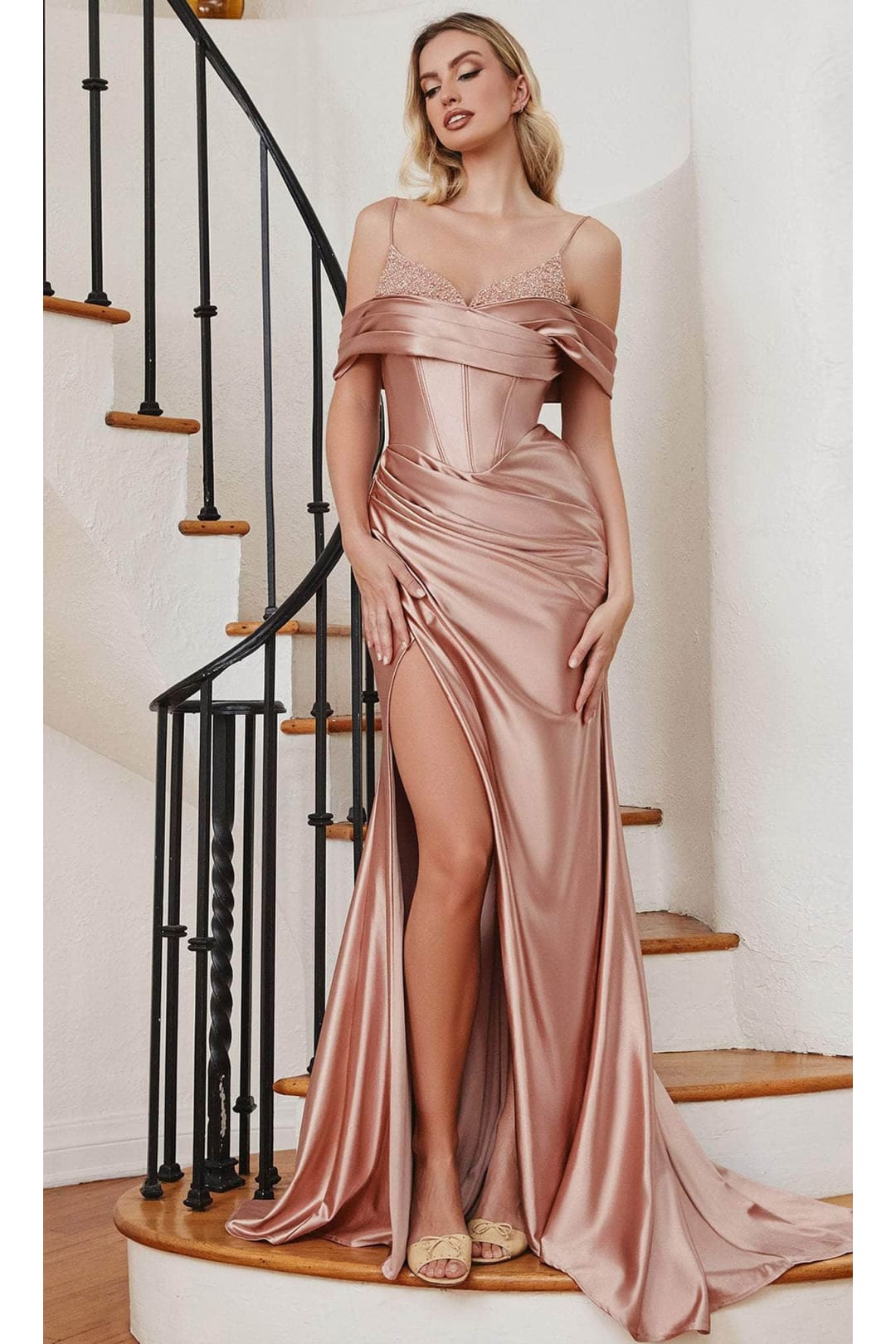 Ladivine CC2197 - Cold Shoulder Draped Prom Dress - Prom