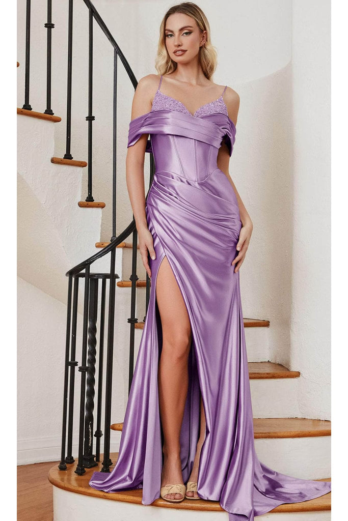 Ladivine CC2197 - Cold Shoulder Draped Prom Dress - Prom