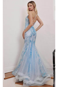 Ladivine CC2279 - Embellished Mermaid Classic Dress - Blue / 4 - Prom