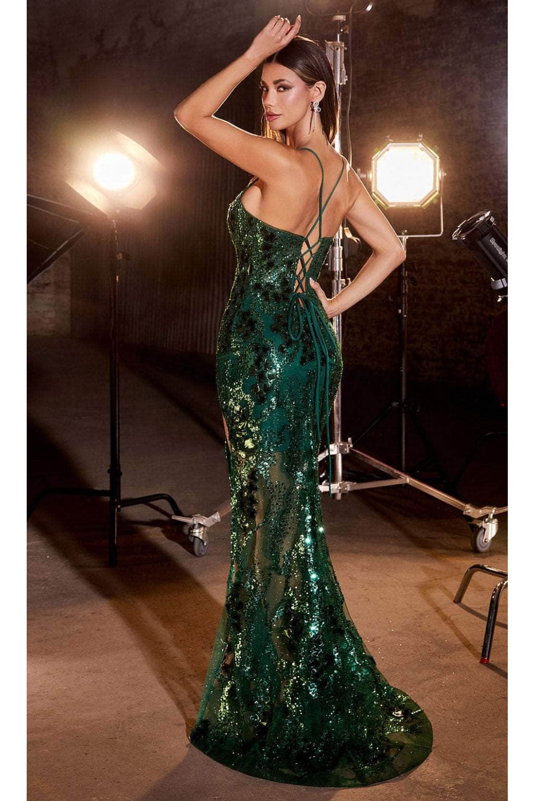 Ladivine CC2292 - Deep V-Neck Illusion Prom Gown - Emerald / 6 - Prom