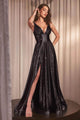 Ladivine CC2349 - V-Neck Glitter Satin Prom Dress - Prom