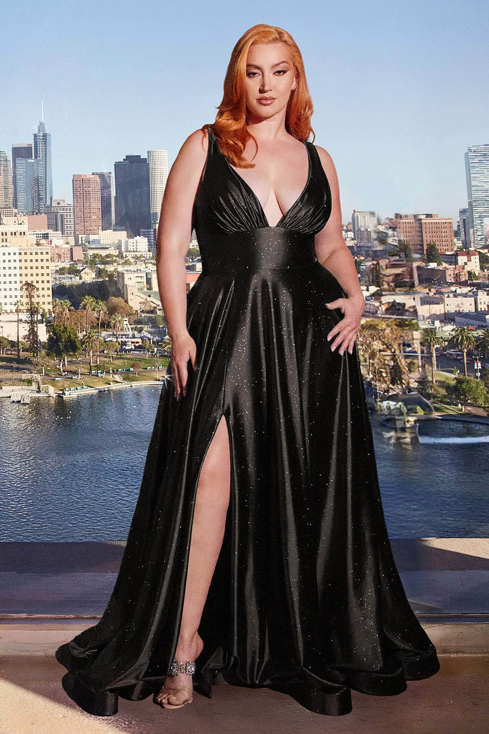 Ladivine CC2349C - Plunging V-Neck Sleeveless Prom Gown - Prom