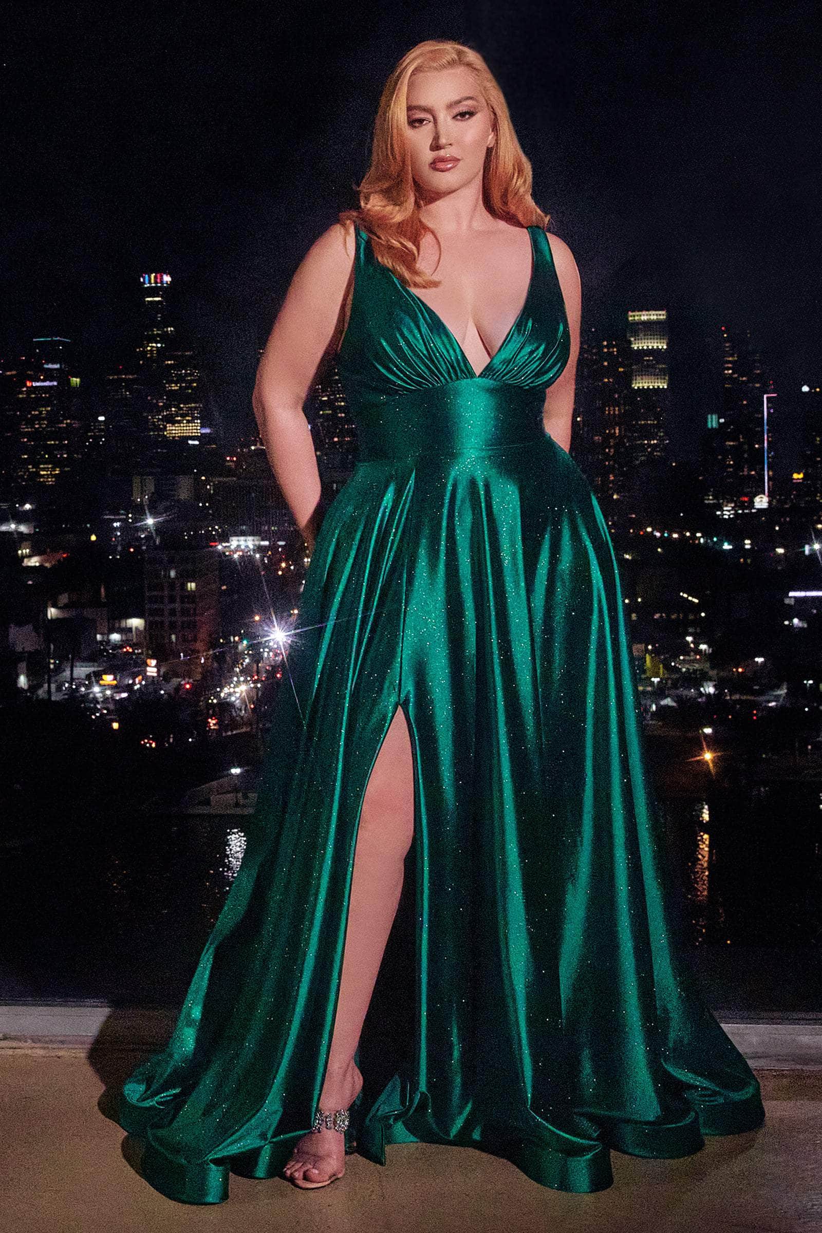 Ladivine CC2349C - Plunging V-Neck Sleeveless Prom Gown - Prom