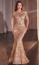 Ladivine by Cinderella Divine Dresses - Ladivine CC3700 Sequin Print Short Sleeve Dress - Prom