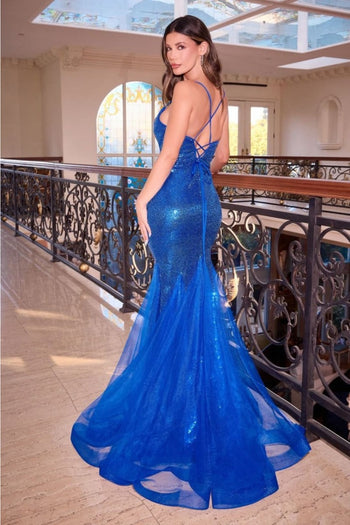 Ladivine CC4006 Lace-up Corset Back Sequin Mermaid Formal Gown - Dress