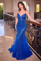 Ladivine CC4006 Lace-up Corset Back Sequin Mermaid Formal Gown - ROYAL / 4 Dress