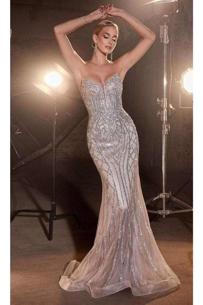 Ladivine CC6018 - Rhinestone Strapless Prom Gown - Prom