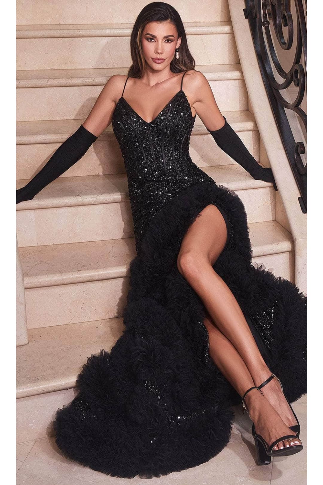 Ladivine CC7621 - Sequin Corset Sleeveless Evening Gown - Prom