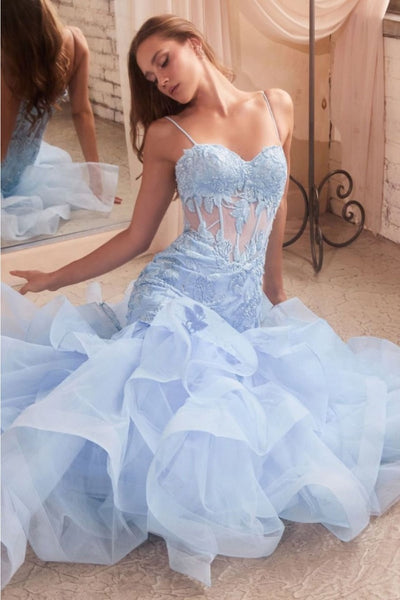 Ladivine CC8915 Rose Applique Fitted Mermaid Embellished Dress