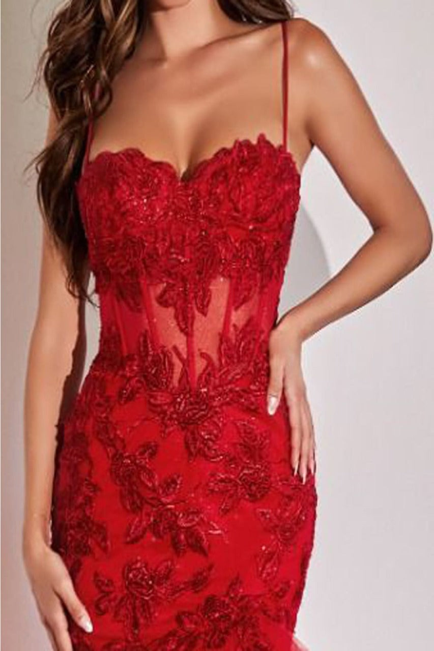 Ladivine CC8915 Rose Applique Fitted Mermaid Embellished Dress - Dress
