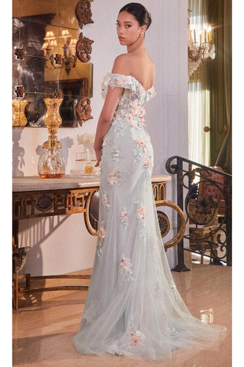 Ladivine CD005 - Corset Off-Shoulder 3D Floral Gown - Prom
