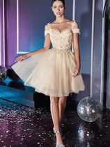 Ladivine CD0132 - Cold Shoulder Glitter Tulle Dress