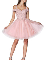 Ladivine CD0132 - Cold Shoulder Glitter Tulle Dress