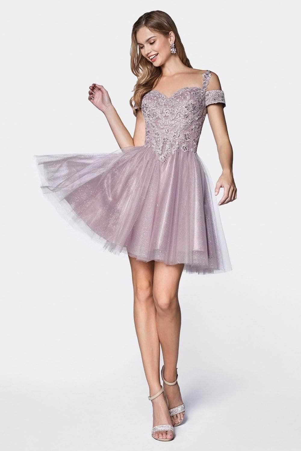 Ladivine CD0132 - Cold Shoulder Glitter Tulle Dress - Prom