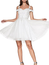 Ladivine CD0132 - Cold Shoulder Glitter Tulle Dress