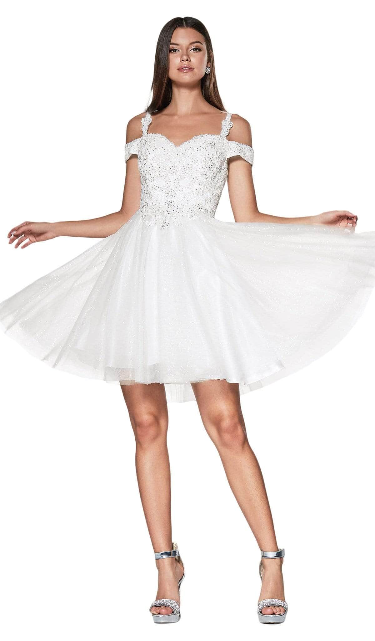 Ladivine CD0132 - Cold Shoulder Glitter Tulle Dress - Prom