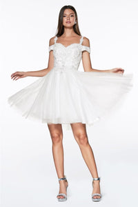 Ladivine CD0132 Cold-Shoulder Beaded Homecoming Corset Dress - Dress