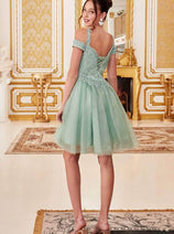 Ladivine CD0132 - Cold Shoulder Glitter Tulle Dress