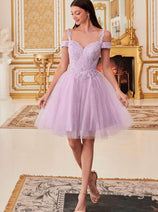 Ladivine CD0132 - Cold Shoulder Glitter Tulle Dress