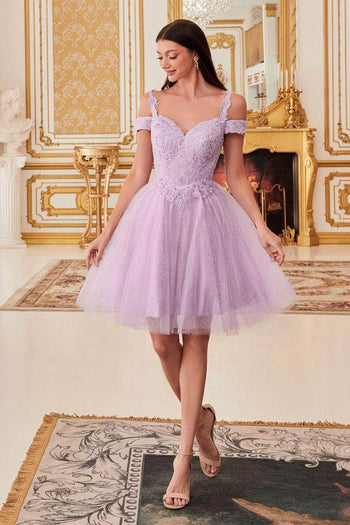 Ladivine CD0132 - Cold Shoulder Glitter Tulle Dress - Prom