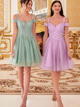 Ladivine CD0132 - Cold Shoulder Glitter Tulle Dress