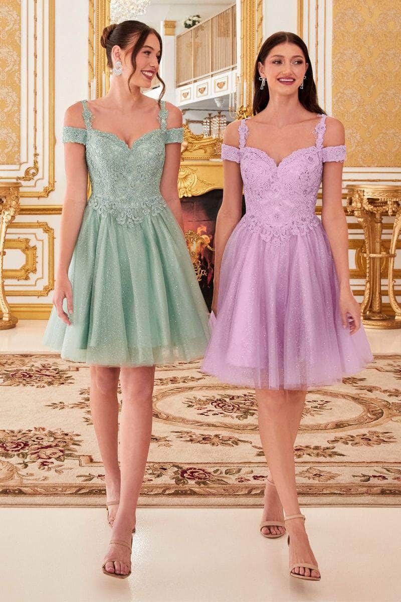 Ladivine CD0132 - Cold Shoulder Glitter Tulle Dress - Prom