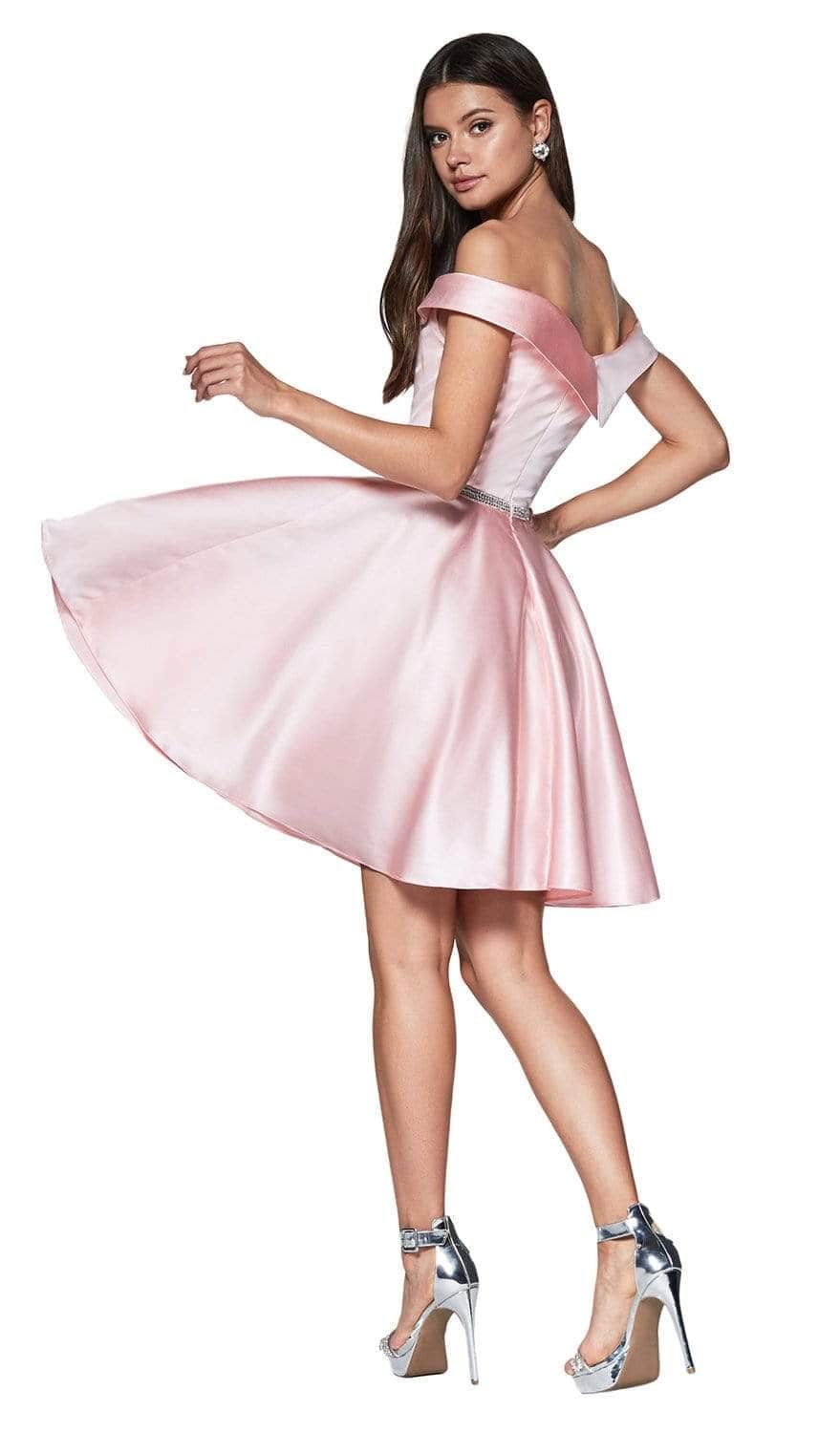 Ladivine CD0140 - Satin Off Shoulder A-Line Dress - Prom