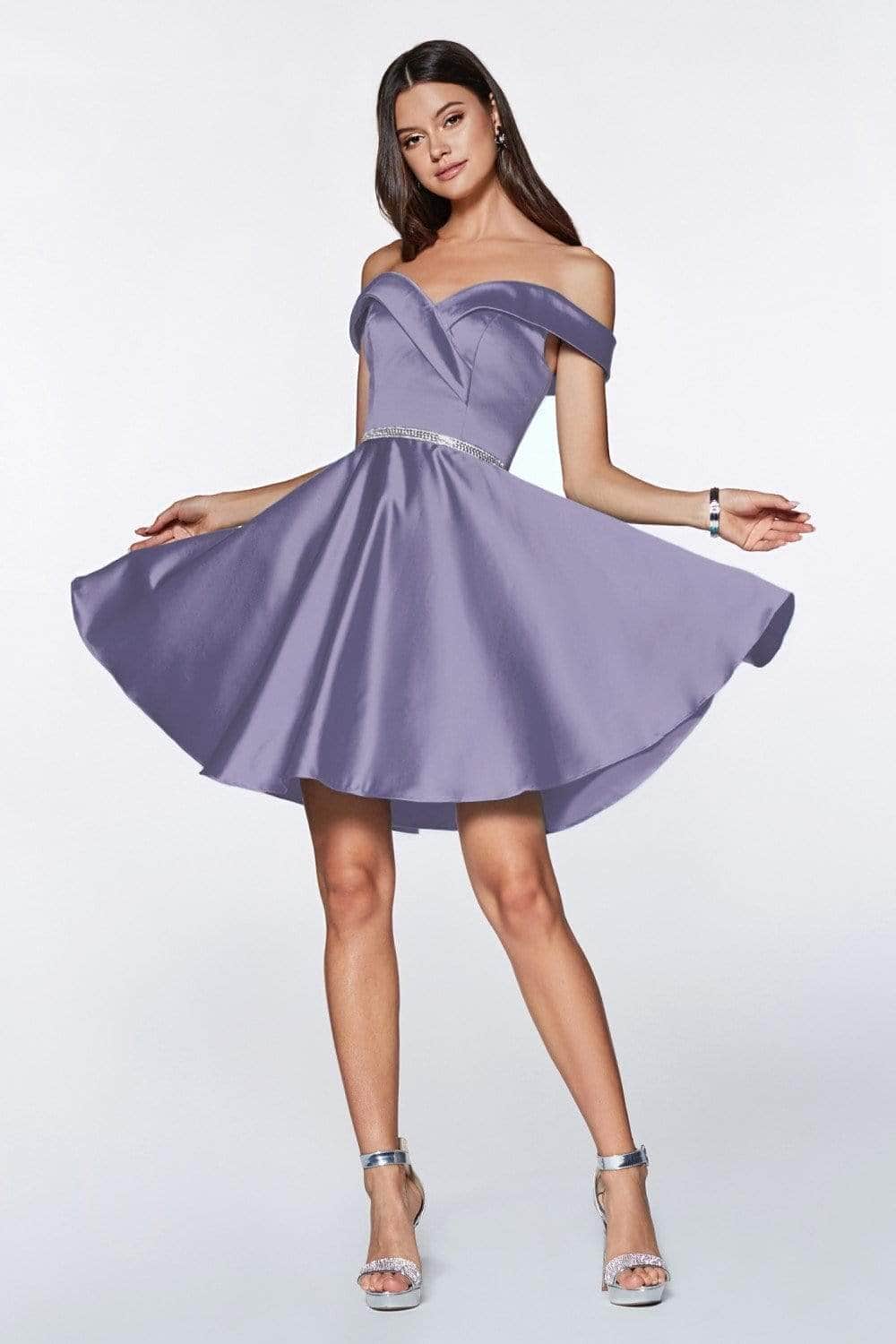Ladivine CD0140 - Satin Off Shoulder A-Line Dress - Prom