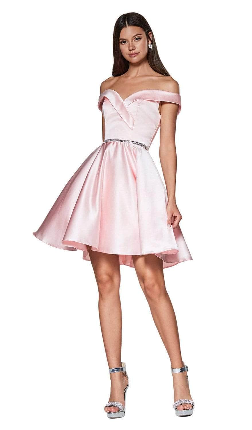 Ladivine CD0140 - Satin Off Shoulder A-Line Dress - Prom