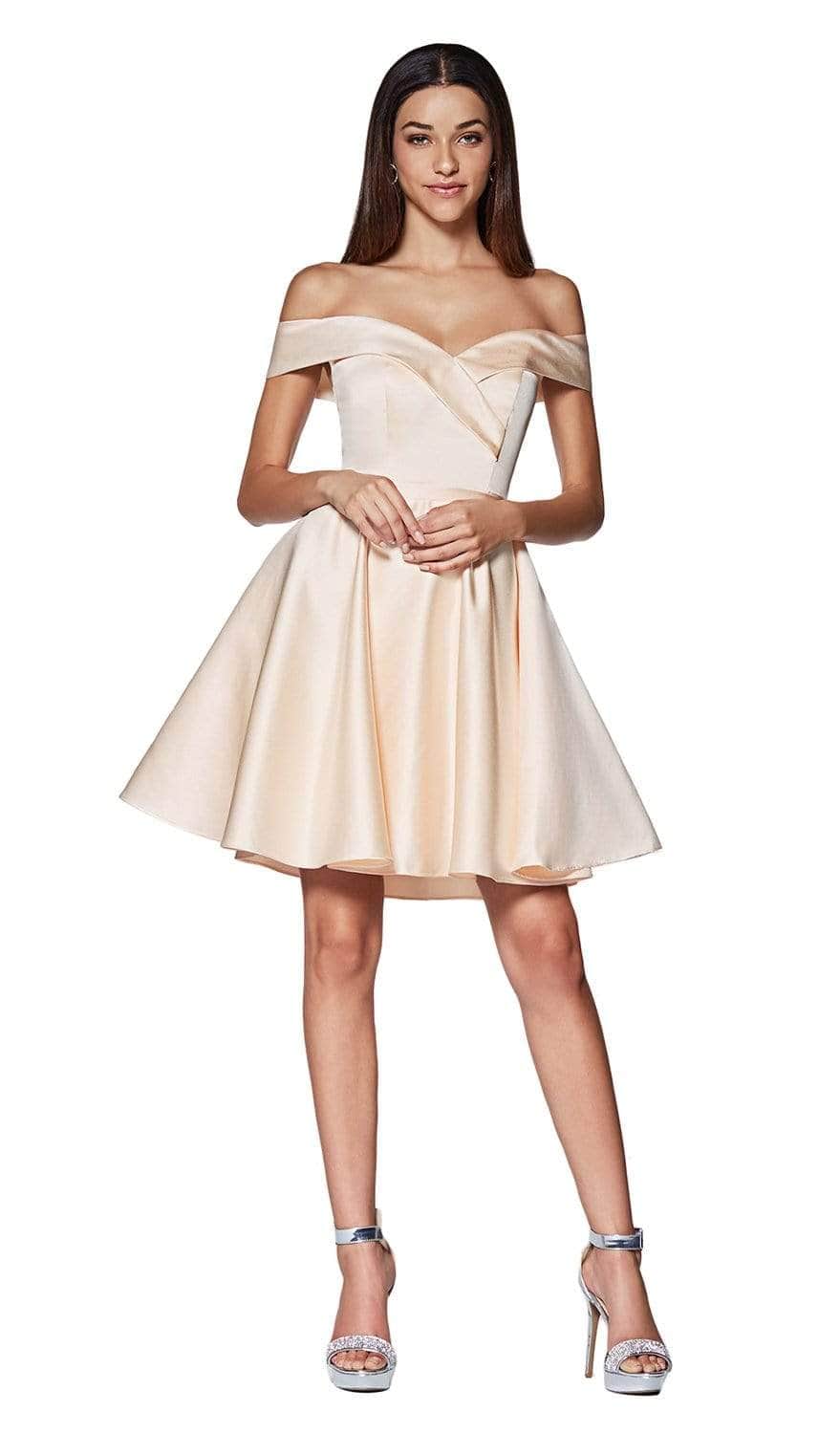 Ladivine CD0140 - Satin Off Shoulder A-Line Dress - Prom