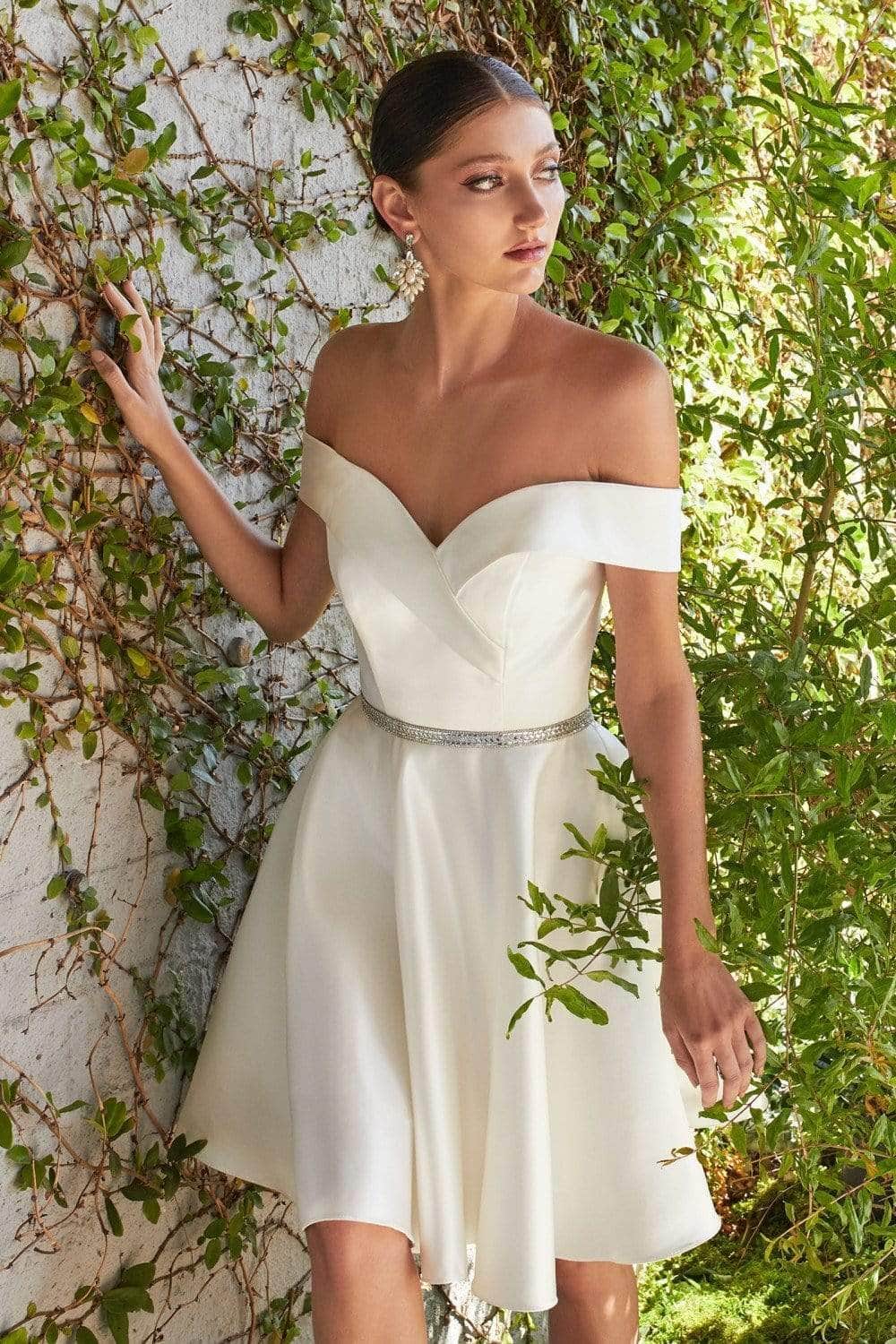 Ladivine CD0140 - Satin Off Shoulder A-Line Dress - Prom
