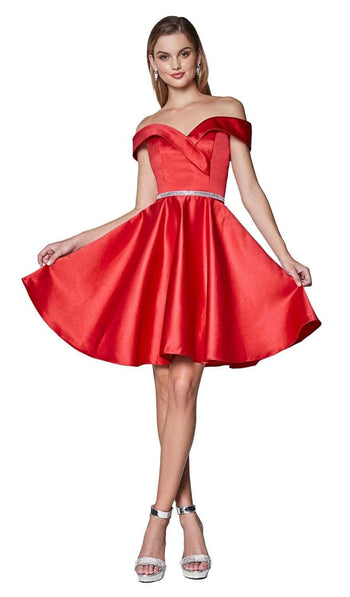 Ladivine CD0140 - Satin Off Shoulder A-Line Dress - Prom