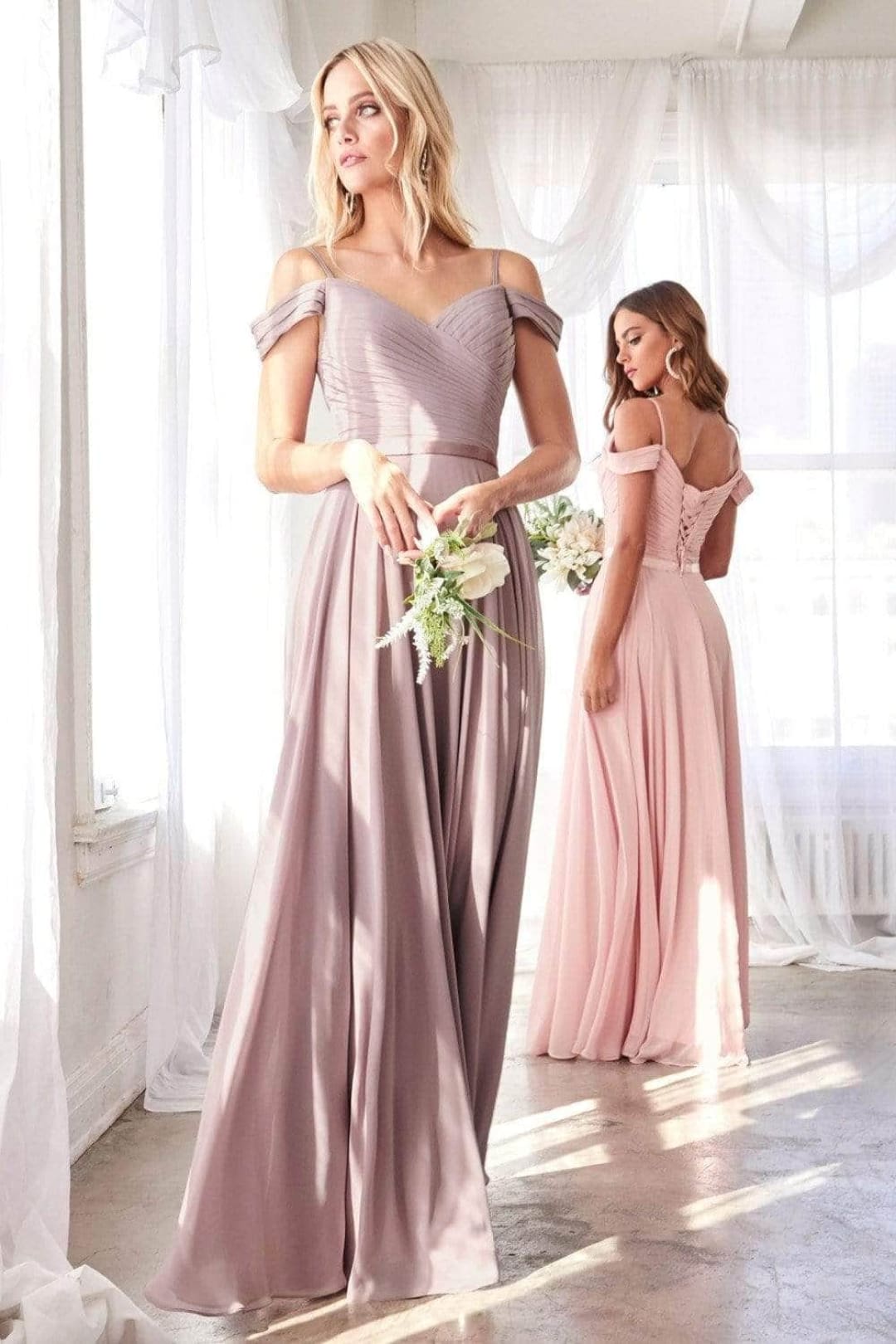 Ladivine CD0156 - Pleated Off-Shoulder Bodice Prom Dress - Prom