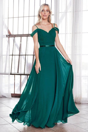 Ladivine CD0156 - Pleated Off-Shoulder Bodice Prom Dress - Prom