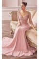 Ladivine CD0171 – Beaded Sheer Chiffon Evening Gown - Dusty Rose / XL - Prom