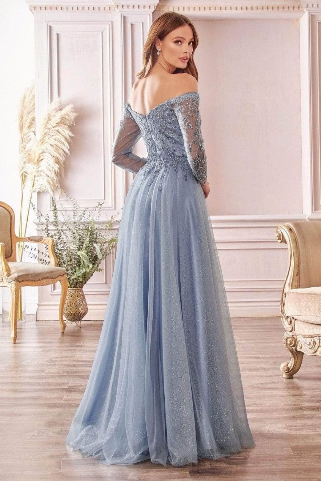 Ladivine CD0172 - Beaded Glitter Tulle A-Line Gown - Prom