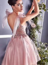 Ladivine CD0174 - Adorned Deep V-Neck A-Line Dress