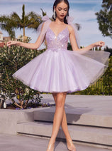 Ladivine CD0174 - Adorned Deep V-Neck A-Line Dress
