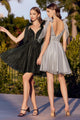 Ladivine CD0174 - Adorned Deep V-Neck A-Line Dress - Black / XS - Prom