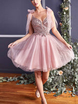 Ladivine CD0174 - Adorned Deep V-Neck A-Line Dress