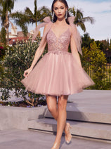 Ladivine CD0174 - Adorned Deep V-Neck A-Line Dress