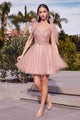 Ladivine CD0174 - Adorned Deep V-Neck A-Line Dress - Prom
