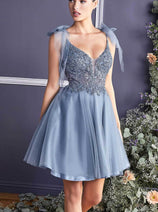 Ladivine CD0174 - Adorned Deep V-Neck A-Line Dress