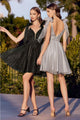 Ladivine CD0174 V-Neck Glitter Bow Knot Strap Short Hoco Dress - Dress