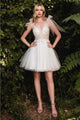 Ladivine CD0174 V-Neck Glitter Bow Knot Strap Short Hoco Dress - OFF-WHITE / XXS - Dress