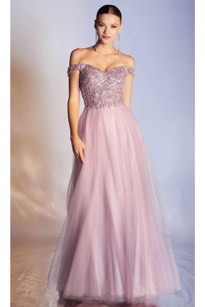 Ladivine CD0177 - Glittering A-Line Gown with Metallic Lace - Prom