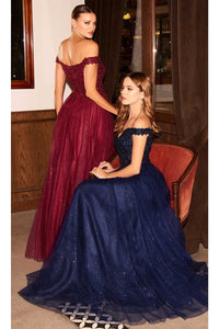 Ladivine CD0177 - Glittering A-Line Gown with Metallic Lace - Prom