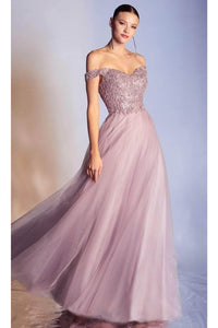 Ladivine CD0177 - Glittering A-Line Gown with Metallic Lace - Prom